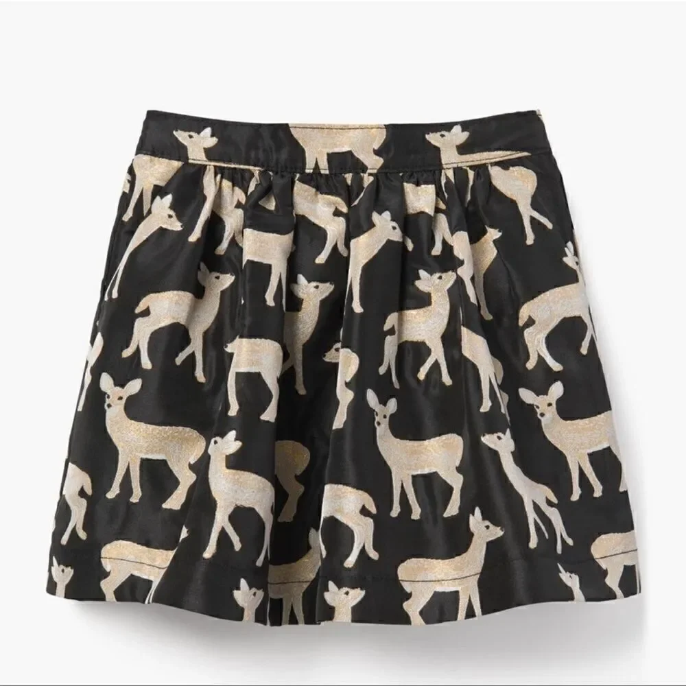 NWT Gymboree Girls Metallic Jacquard Deer Skirt Black Gold Holiday Girls XL 14